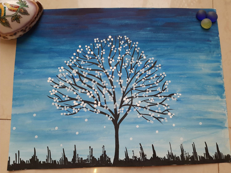 Tree painting in a starry night